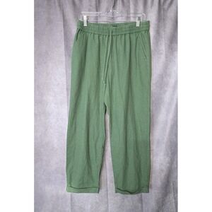 J. Crew Pull On  Pants Womens Size 10 Green Linen Blend Drawstring Cuffed Hem